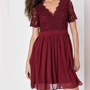 ✨NWT Lulu’s Red Burgundy Angel is Disguise Dress small holiday